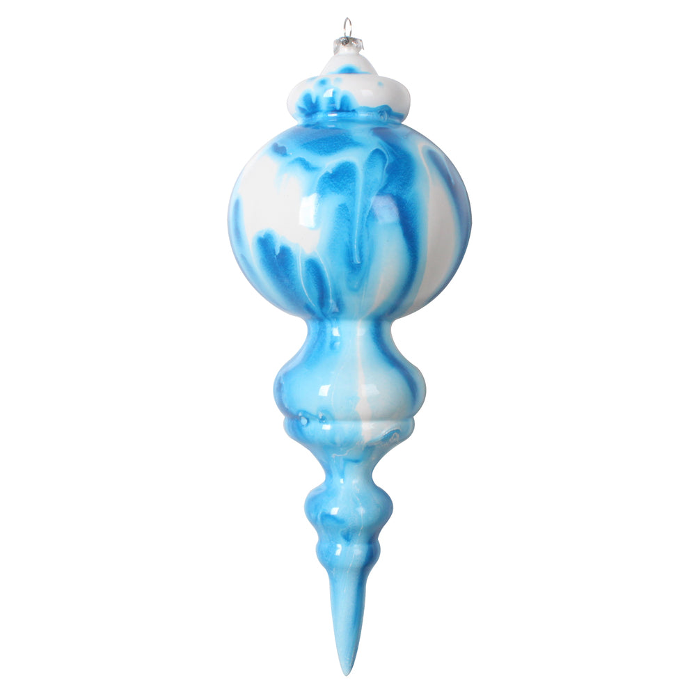 Vickerman 10" Blue and White Marble Finial Ornament Pack of 2