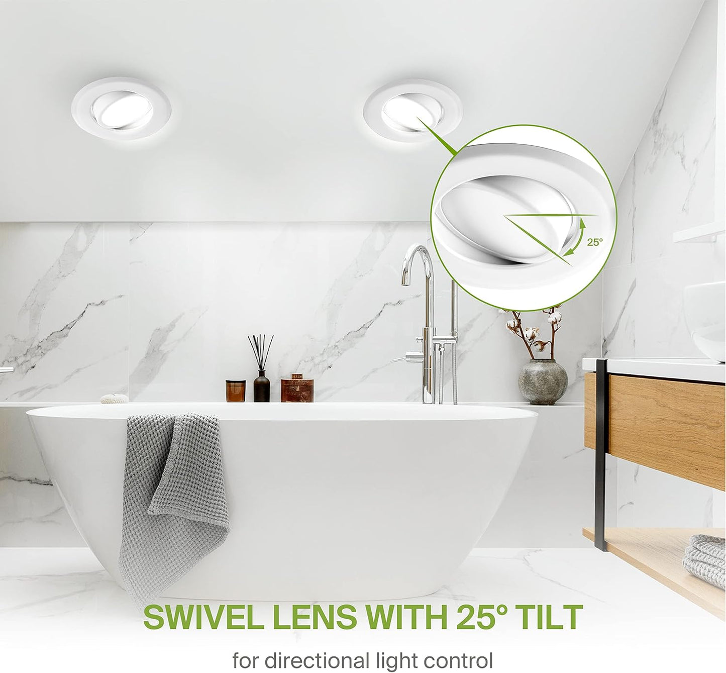 ASD Lighting LED Round Recessed Mini Panel Gimbal 6" 15W 120V Dimmable CCT Selectable 2700/3000/3500/4000/5000K White UL Energy Star 6pack