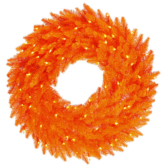 Vickerman 36" Orange Fir Artificial Christmas Wreath Orange Dura-Lit LED lights.