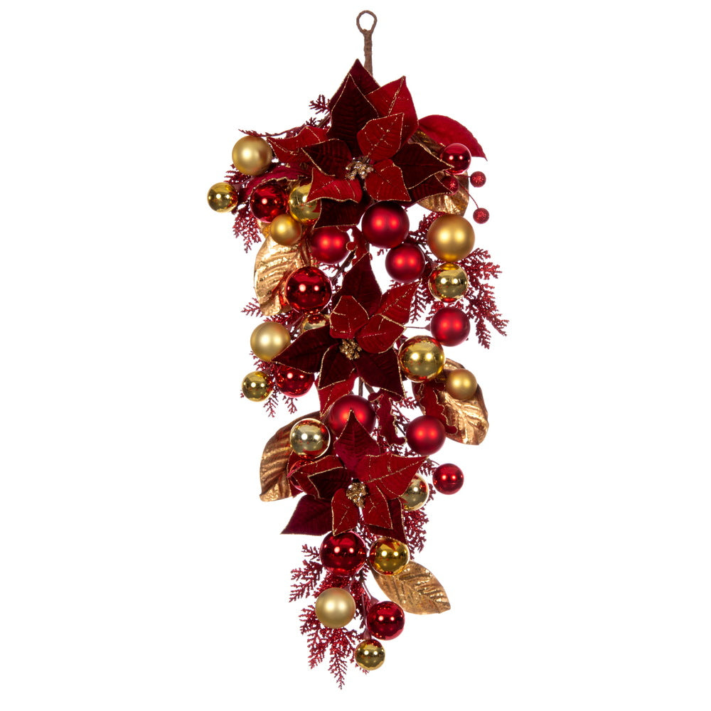 Vickerman 32" Artificial Red Poinsettia Deco Teardrop