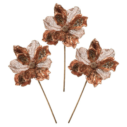 Vickerman 14" Mocha Pearl Glitter Magnolia Artificial Christmas Stem 3 per Bag