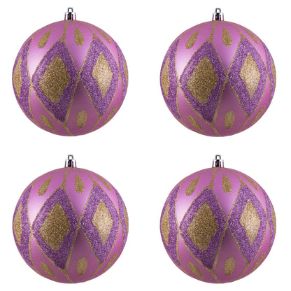 Vickerman 4.75" Orchid Matte Ball with Glitter Diamond Pattern. Add variety and sparkle to your holiday arrangement with this matte ornament that features a glitter pattern. Includes 4 pieces per bag. Made with shatterproof plastic. Ornament has a drilled