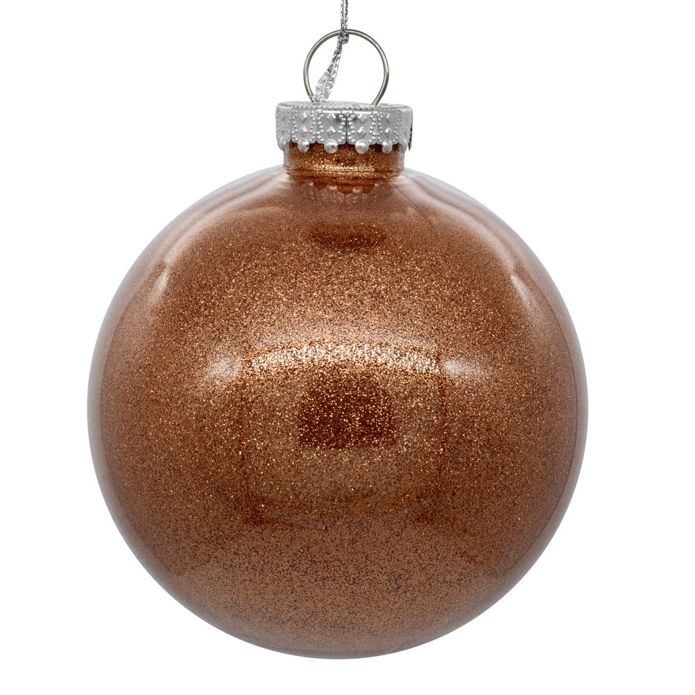 Vickerman 4" Clear Ball Christmas Ornament with Rose Gold Glitter Interior 6 Pieces per bag