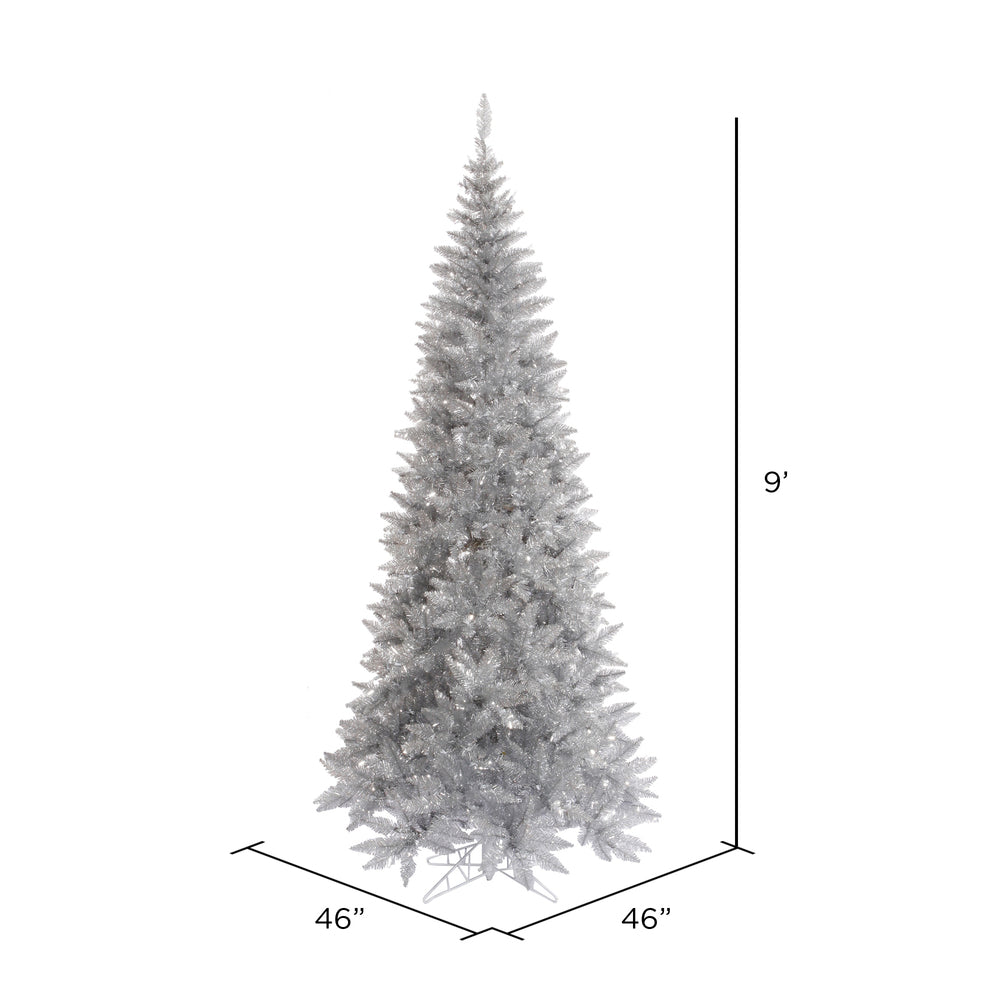 Vickerman 9' Silver Tinsel Fir Slim Artificial Christmas Tree Unlit