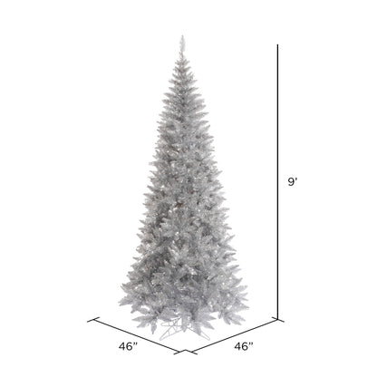Vickerman 9' Silver Tinsel Fir Slim Artificial Christmas Tree Unlit