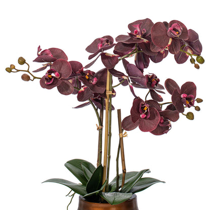 Vickerman 22" Artificial Potted Real Touch Purple Phalaenopsis Spray.