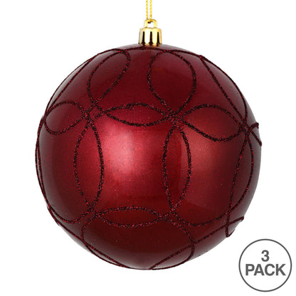 Vickerman 6" Wine Candy Ornament with Circle Glitter Pattern 3 per Bag