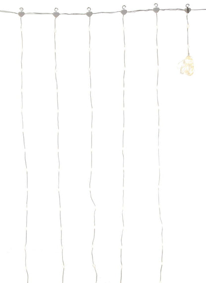 Vickerman 10' X 8' Remote Controlled LED Curtain End-Connecting Light Set with 800Lts Warm White Micro Lights, Clear Wire with 10' Coaxial Power Cord and 24V/12W ETL Approved Power Adapter.  Has 25 Light Strand Drops with 32 LEDs each, 5" Drop Spacing and