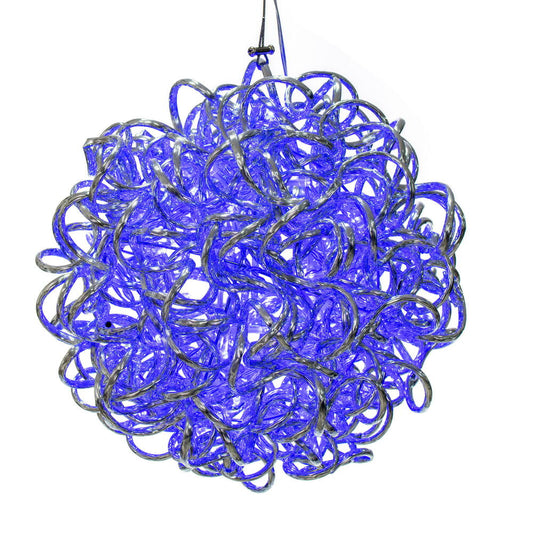 Vickerman 10" Spiral LED Blue Silver Aluminum Ball 80 Lights, 15' Long Silver Plug Wire with UL Transformer for Indoor/Outdoor Use