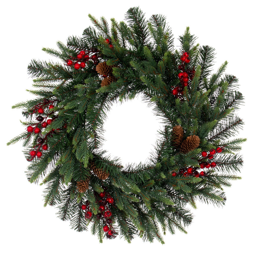 Vickerman 24" Berry Mixed Pine Cone Artificial Unlit Wreath.