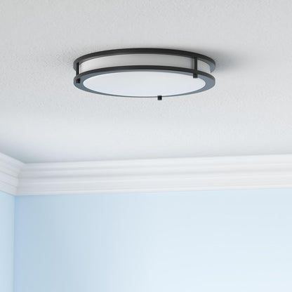 ASD LED Double Ring Flushmount 14" 21W 120V CCT Selectable 3000/4000/5000K Dimmable Black ETL Energy Star