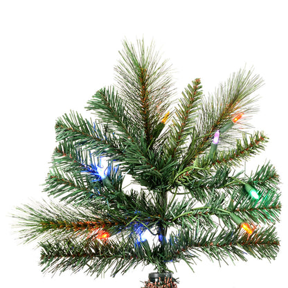 Vickerman 9' x 73" Artificial Mixed Brussels Pine Deluxe Tree 2583 PVC/Hardneedle Tips Dura-Lit 1500 Multi LED Mini Lights Folding Metal Stand