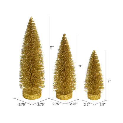 Vickerman 7"-9"-11" Gold Glitter Oval Pine Artificial Christmas Tree Set of 3
