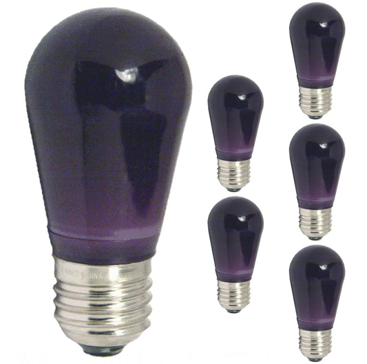 Damar- S14 Colored LED String Light Bulb Purple Finish 0.55W-1.5W E26 Medium Base 100-130V Pack of 6- Shatterproof Waterproof Outdoor Indoor Replacement Bulb Home Decorations Christmas Halloween