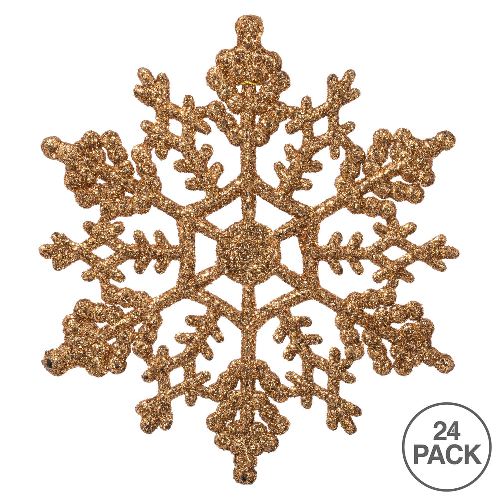 Vickerman 4" Rose Gold Glitter Snowflake Christmas Ornament 24 per Box