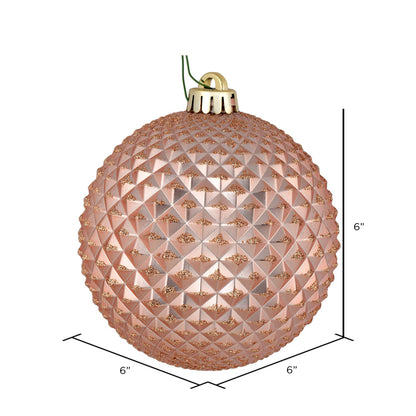 Vickerman 6" Rose Gold Durian Glitter Ball Ornament 4 per Bag