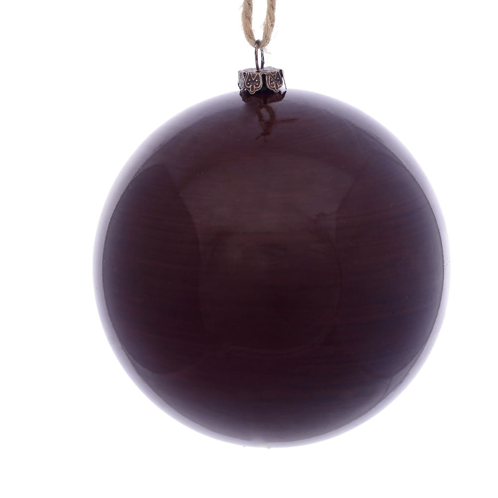 Vickerman 4" Plum Wood Grain Ball Ornament. These ornaments are the perfect addition to any holiday decorating project. They features a light wood grain pattern. Includes 6 pieces per pack.