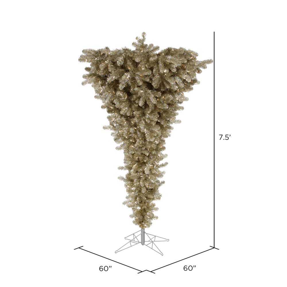 Vickerman 7.5' Champagne Upside Down Artificial Christmas Tree Clear Dura-lit Incandescent Lights