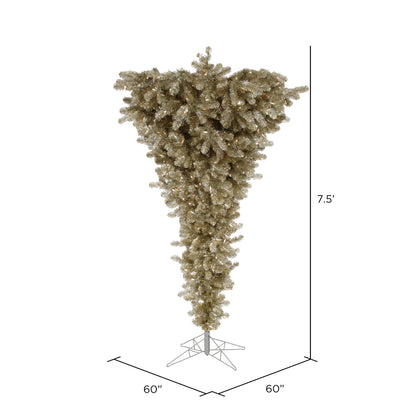 Vickerman 7.5' Champagne Upside Down Artificial Christmas Tree Clear Dura-lit Incandescent Lights
