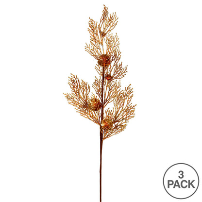Vickerman 36" Gold Glitter Pine Cone Artificial Christmas Spray. Includes 3 sprays per pack.