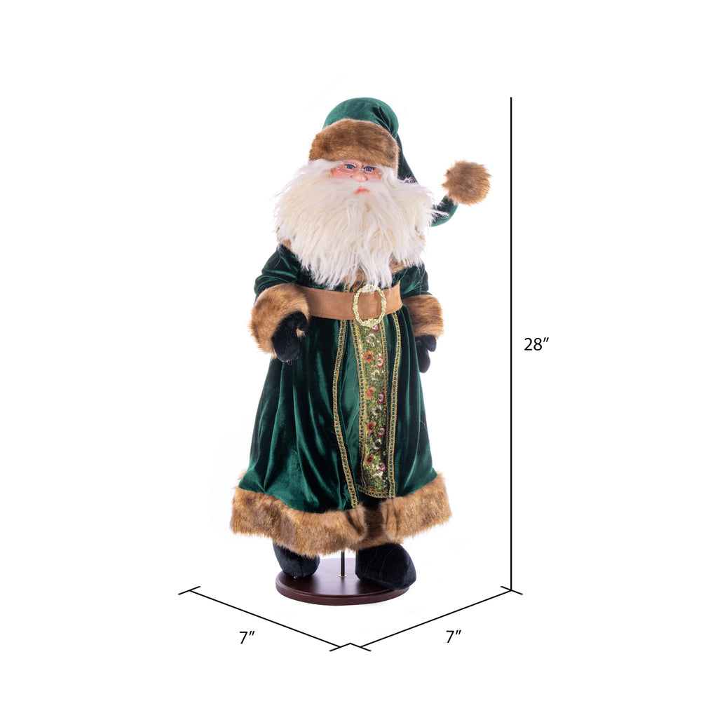 Vickerman 28" Emerald Green Velvet Santa Doll with Stand. This santa has glasses stand is removeable.