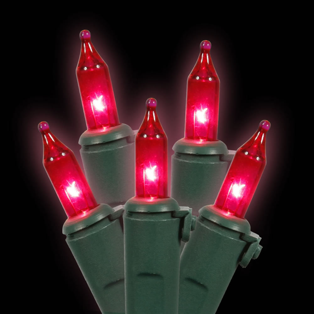 Vickerman 50 Pink Mini Light on Green Wire 23' Christmas Light Strand