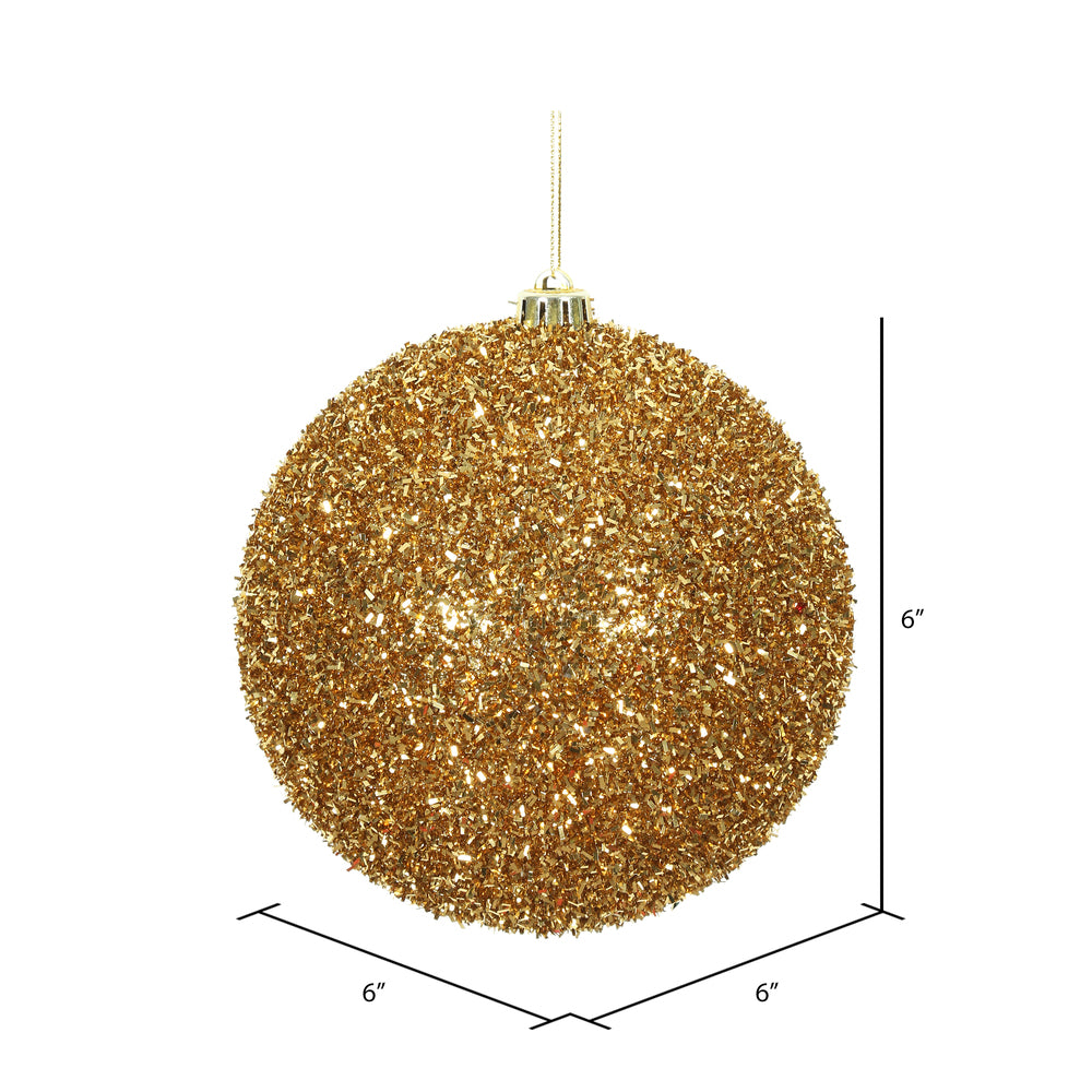 Vickerman 6" Antique Gold Tinsel Ball Ornament 2 per Bag