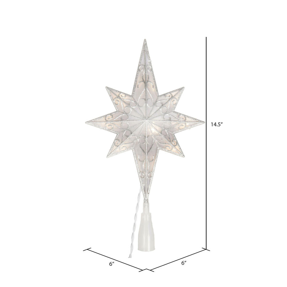 Vickerman 10 Light x 14.5" LED Silver 8 Point Bethlehem Star Tree Top Warm White LED Mini Lights.