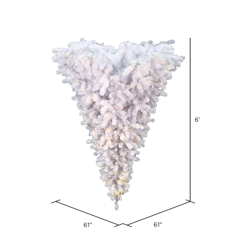 Vickerman 6' White Upside Down Artificial Christmas Tree Pure White LED Lights