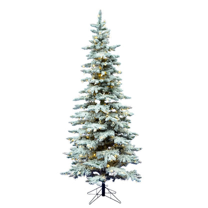 Vickerman 7.5' Flocked Utica Fir Slim Artificial Christmas Tree Pure White Single Mold LED Lights