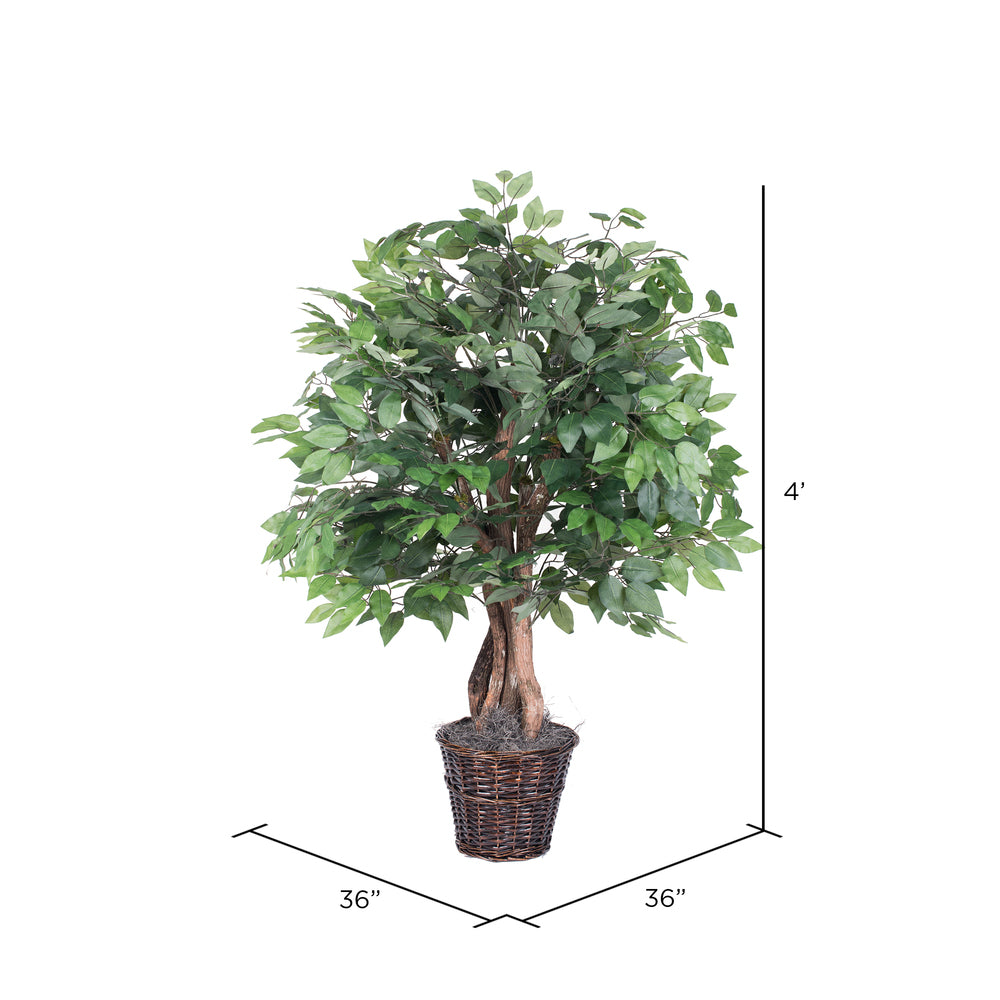 Vickerman 4' Artificial Ficus Extra Full Bush Rattan Basket