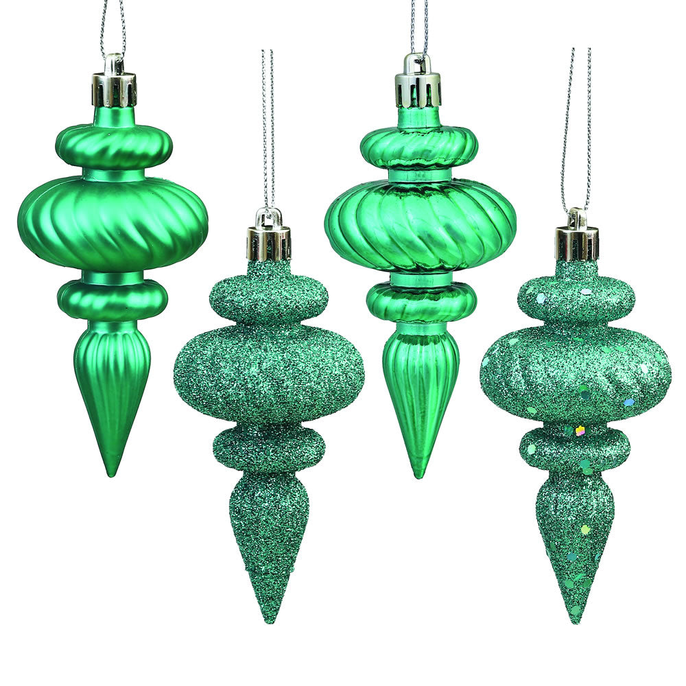 Vickerman 4" Teal 4-Finish Finial Ornament 8 per Box