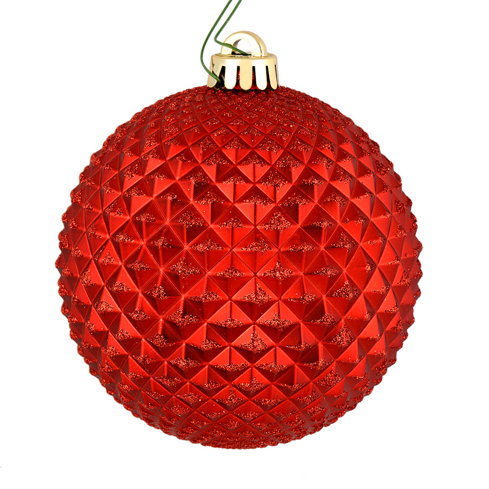 Vickerman 6" Red Durian Glitter Ball Ornament 4 per Bag