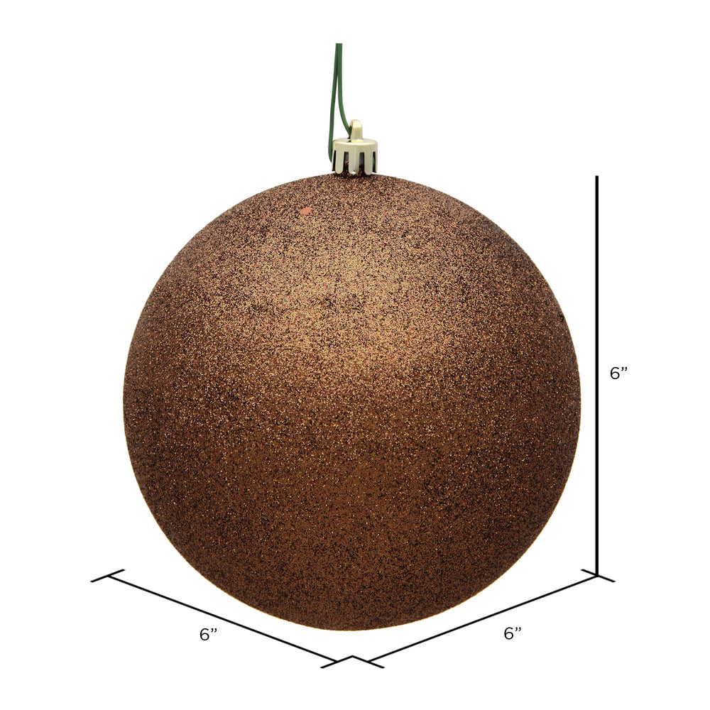 Vickerman 6" Mocha Glitter Ball Ornament 4 per Bag