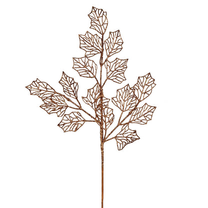 Vickerman 21" Copper Glitter Holly Leaf Lace Artificial Christmas Spray. Includes 12 sprays per pack.