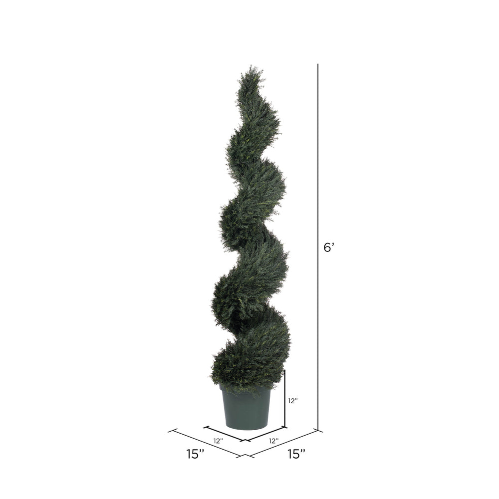 Vickerman 72" Artificial UV Resistant Pond Cypress Spiral in Two Tone Green Pot.