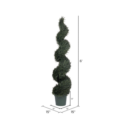 Vickerman 72" Artificial UV Resistant Pond Cypress Spiral in Two Tone Green Pot.