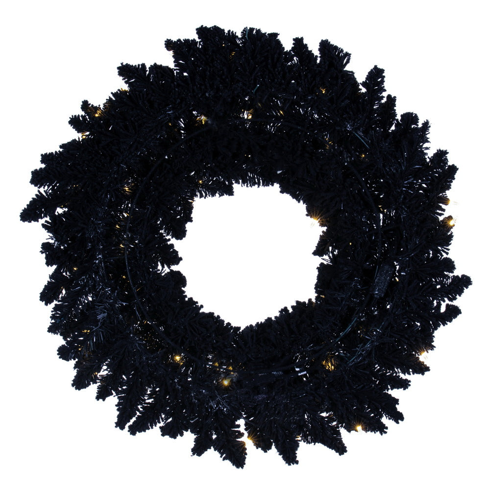 Vickerman 30" Flocked Black Fir Pre-Lit Artificial Wreath Dura-Lit® Warm White LED Mini Lights.