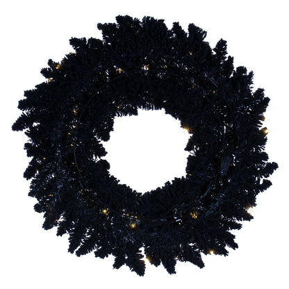 Vickerman 30" Flocked Black Fir Pre-Lit Artificial Wreath Dura-Lit® Warm White LED Mini Lights.