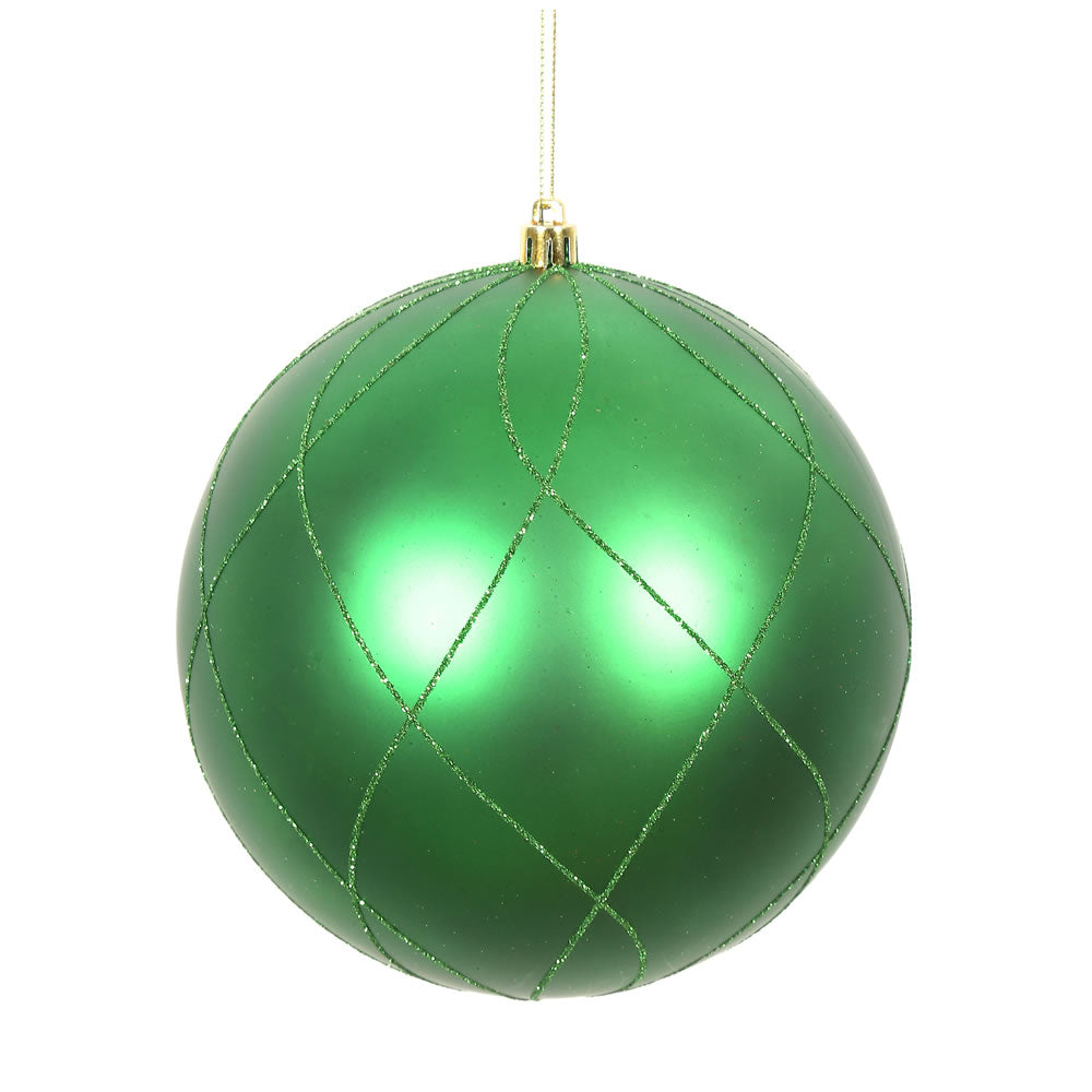 Vickerman 4" Green Matte and Glitter Swirl Ball Ornament 4 per Box