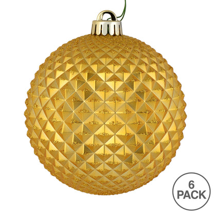 Vickerman 4" Honey Gold Durian Glitter Ball Ornament 6 per Bag