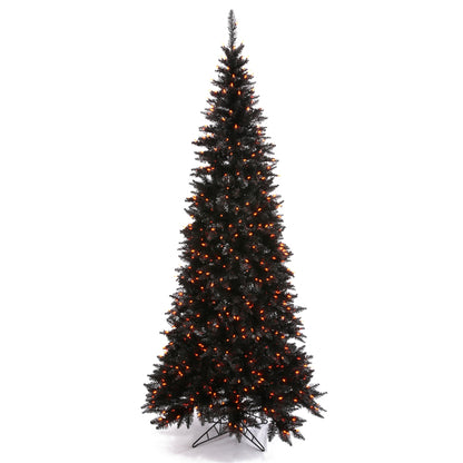 Vickerman 10' Black Fir Slim Artificial Christmas Tree Orange Dura-lit LED Lights