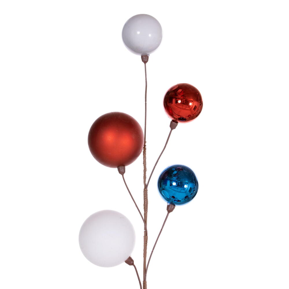 Vickerman 10' Red White And Blue Assorted Finish Branch Ball Ornament Garland.