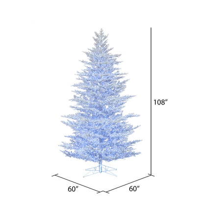 Vickerman 9' x 60" Flocked Cedar Pine Artificial Christmas Tree Low Voltage LED Pure White Wide Angle 3mm Lights