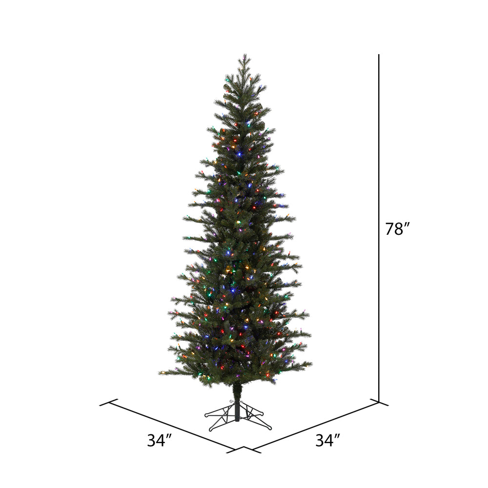 Vickerman 6.5' x 34" Hillside Pencil Spruce Artificial Christmas Tree Multi-colored Dura-Lit LED lights