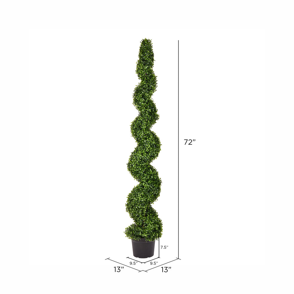 Vickerman 6' Artificial Potted Green Boxwood Spiral Tree.