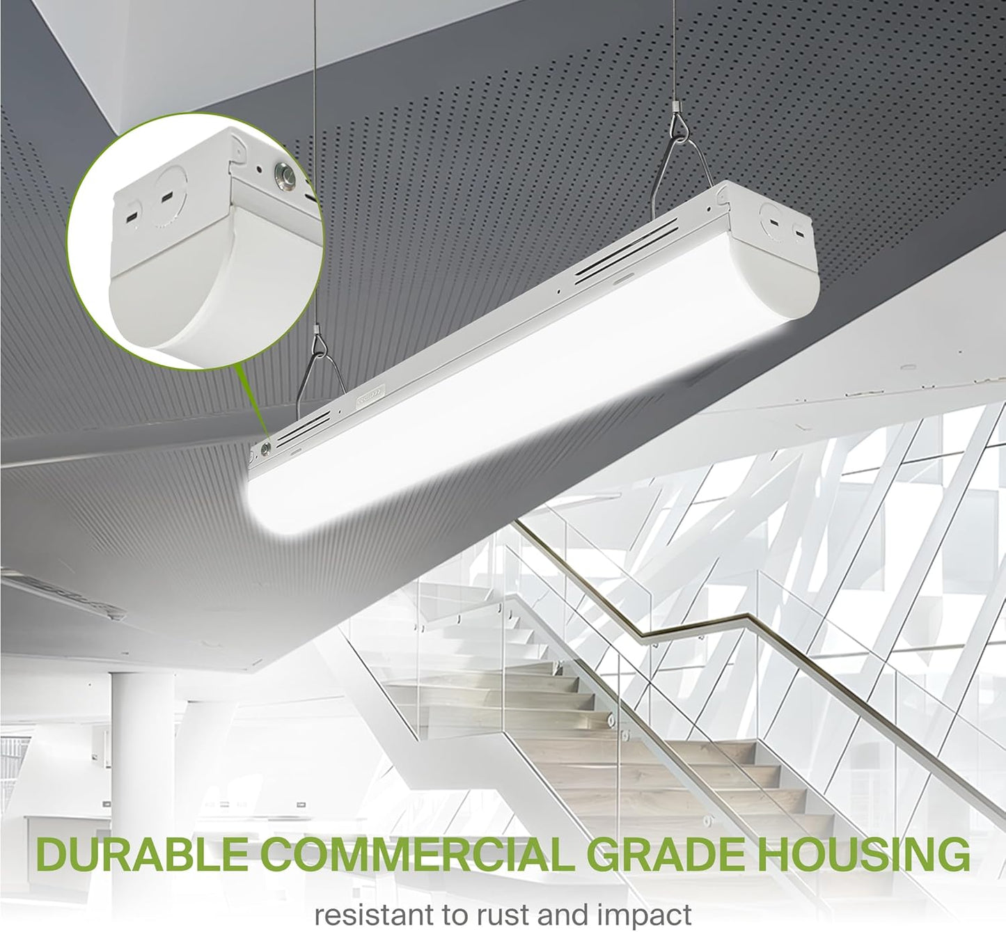 ASD Lighting LED Stairwell Fixture with Q-base 2feet Power Adjustable 15/20/25W 120-277V CCT Selectable 3500/4000/5000K with Battery back-up 4W Dimmable White UL DLC Premium