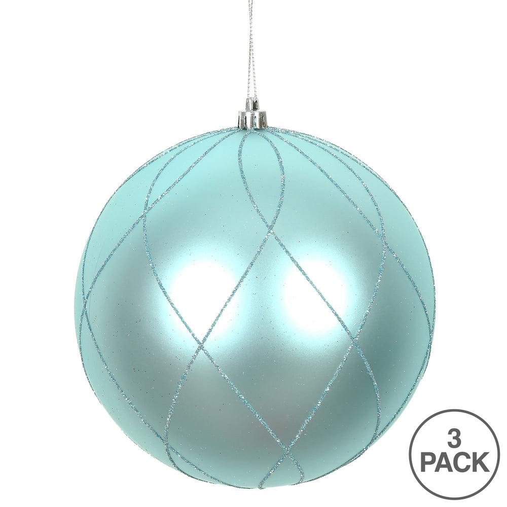 Vickerman 6" Baby Blue Matte and Glitter Swirl Ball Ornament 3 per Box