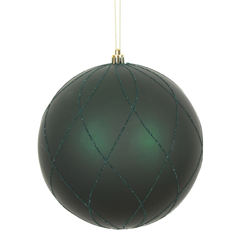 Vickerman 6" Midnight Green Matte and Glitter Swirl Ball Ornament 3 per Box