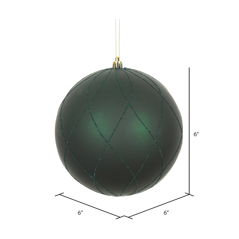 Vickerman 6" Midnight Green Matte and Glitter Swirl Ball Ornament 3 per Box